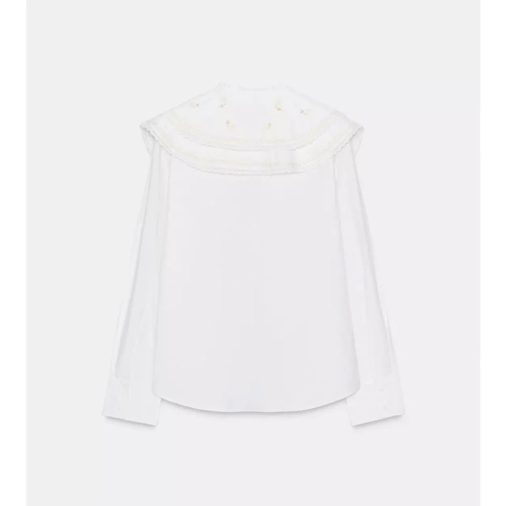 Zara Embroidered Peter Pan Collar Poplin Blouse Shirt - NWT - Picture 6 of 9
